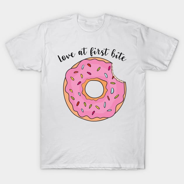 Love At First Bite- Tasty Funny Donut T-Shirt by Dreamy Panda Designs